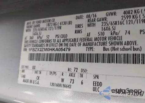 2017 Ford Transit-350 Xlt from USA, damaged, VIN 1FBZX2ZM0HKA05479